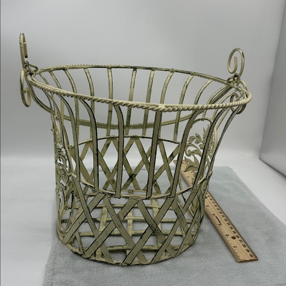 Vintage/Antique French Wire Jardiniere-Color Cream White Basket Planter - Picture 6 of 8